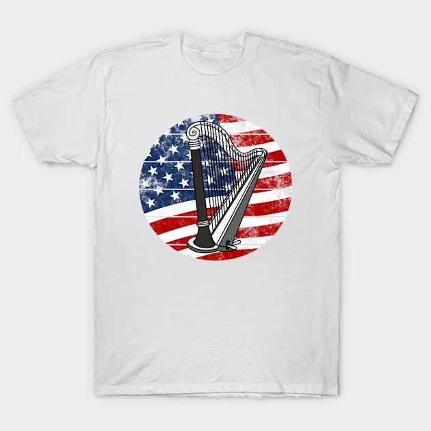 Harp USA Flag Harpist String Musician 4th July T-Shirt by doodlerob